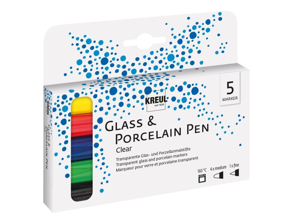 Kreul glass & porcelain pen clear 5/set skp159