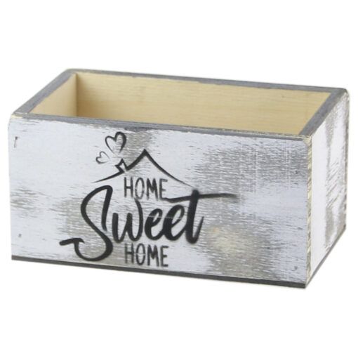 Cutie lemn home sweet home/home 18x11x9 cm alb antichizat