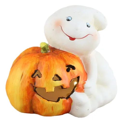 Dovleac halloween din ceramica cu fantoma si led at236500