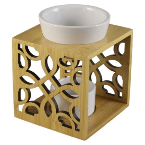 Candela aromaterapie din ceramica si lemn 10x12cm 160014