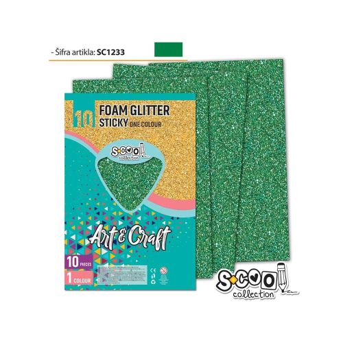 Hartie buretata adeziva glitter verde sc1233 / coala