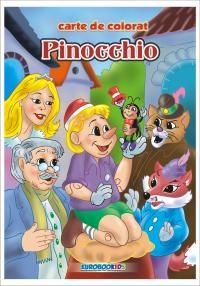 Pinocchio. Carte de colorat cu povesti scrisa cu litere mari de tipar