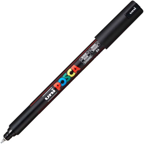 Marker uni pc-1mr posca 0.7mm varf fin metalic negru