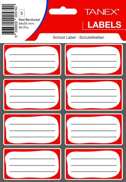 Etichete scolare 40/set rosii tanex twbrd7002