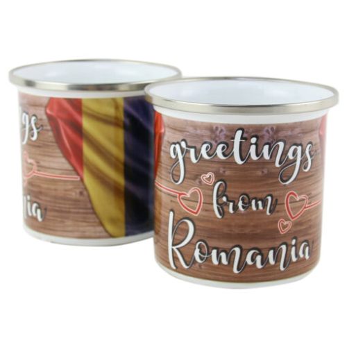 Cana metalica emailata 240ml greetings from Romania