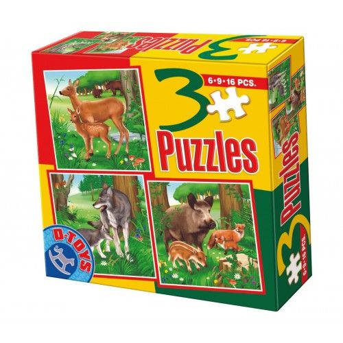 Set 3 puzzle-uri de 6/9/16 piese - animale salbatice 78117