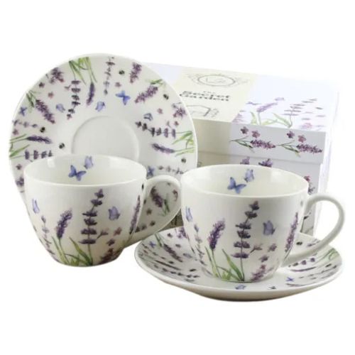 Set 2 cani cu farfurie din portelan 280 ml classic lavender