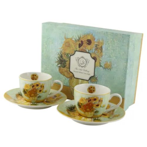 Set 2 cesti espresso cu farfurii 110ml sunflowers