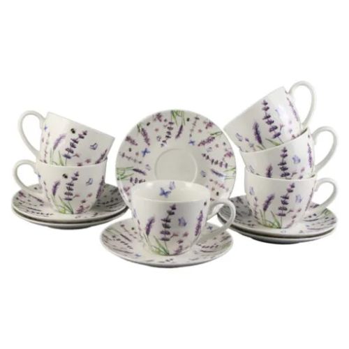 Set 6 cesti cu farfurii din portelan 280 ml classic lavender