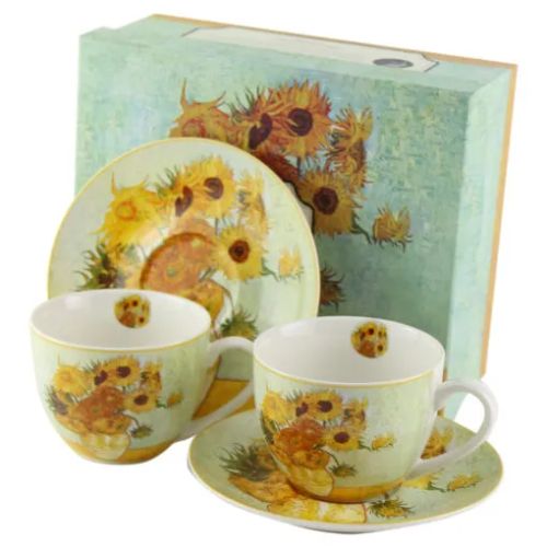 Set 2 cesti cu farfurii din portelan 280 ml sunflowers