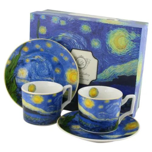 Set 2 cesti espresso+farfurii portelan 110ml starry night