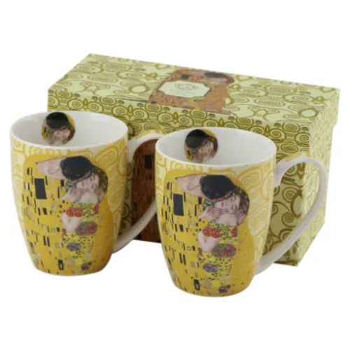 Set 2 cani din portelan 350 ml the kiss de gustav klimt ecru