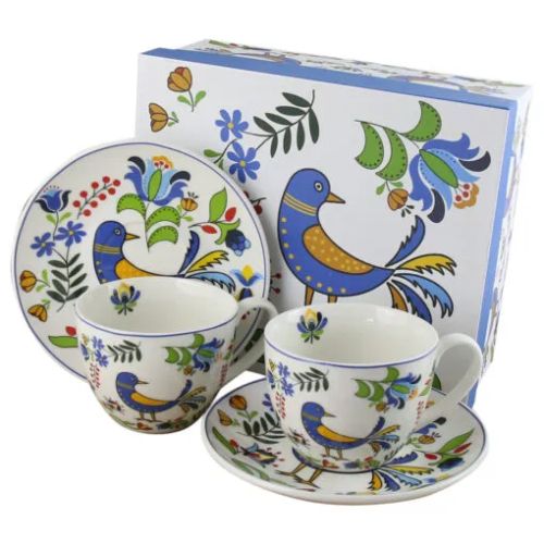 Set 2 cesti cu farfurii din portelan 250 ml kashubian bird