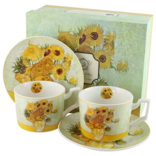 Set 2 cesti cu farfurii din portelan 270ml sunflowers