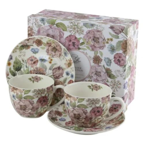 Set 2 cani cu farfurii din portelan 280 ml pastel flowers