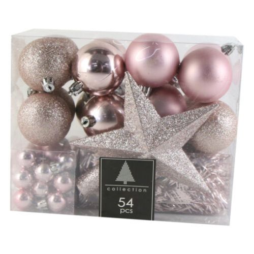 Set 54 ornament pentru brad din plastic pink acs102630