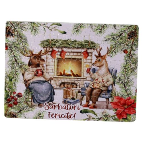 Puzzle 80 piese - sarbatori fericite cerbi 20x14cm 6310