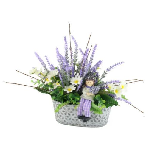 Aranjament floral cu lavanda si figurina 30cm