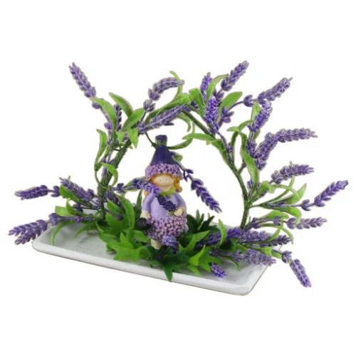 Aranjament floral cu lavanda si figurina 22cm