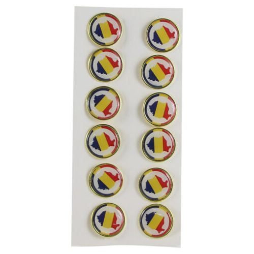 Set 12 insigne rotunde cu harta Romaniei 2.5 cm 51111