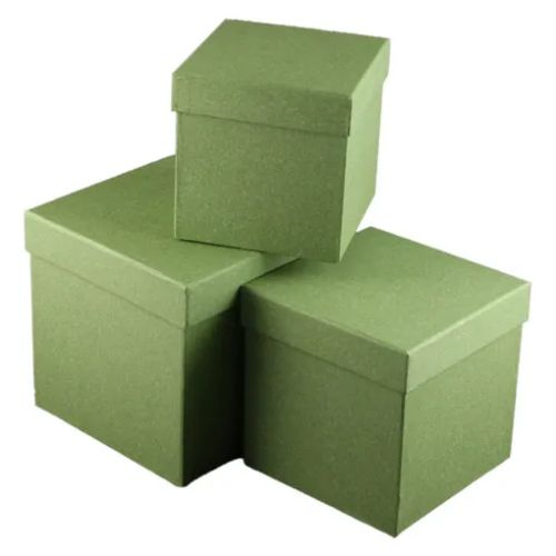 Set 3 cutii kraft verde 16x16cm