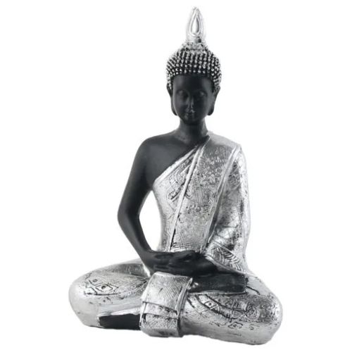 Statueta Buddha 21 cm din rasina negru/argintiu 38331