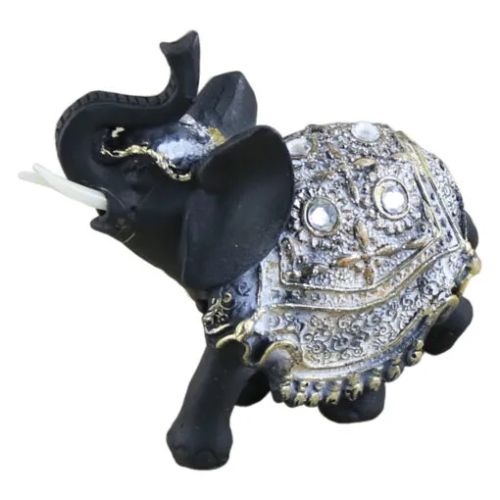 Figurina elefant din rasina aurie 12x10 cm negru 383313